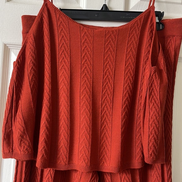 Anthropologie Cable-Knit wide-Leg Pant Set Brick Red - Picture 3 of 12